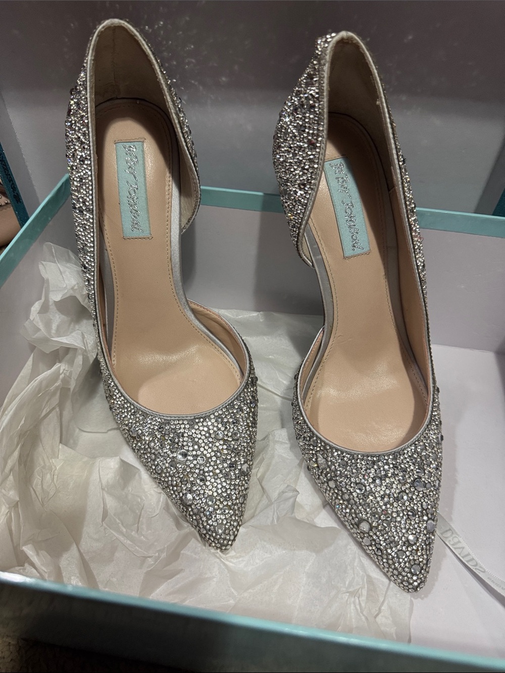 Betsey Johnson Crystal Rhinestone Silver Evening Pumps - Picture 1 of 5
